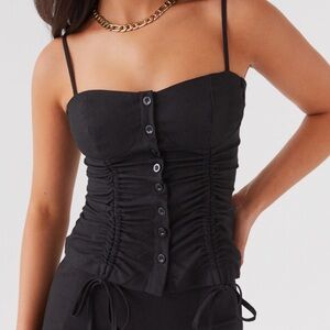Peppermayo linen ruched black bustier corset top